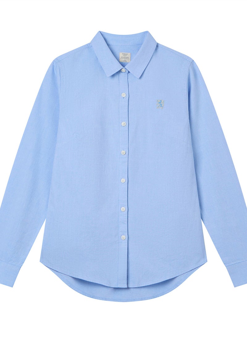 GIORDANO Women’s Slim Oxford Shirt with Embroidery - Image 1